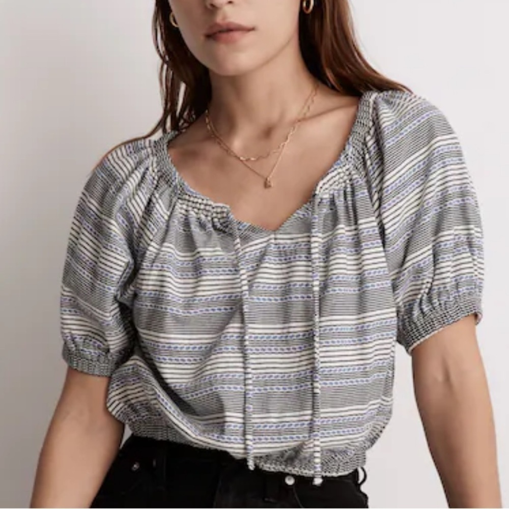 MADEWELL Jacquard Keyhole Crop Top in Stripe boho retro oversized womens size S